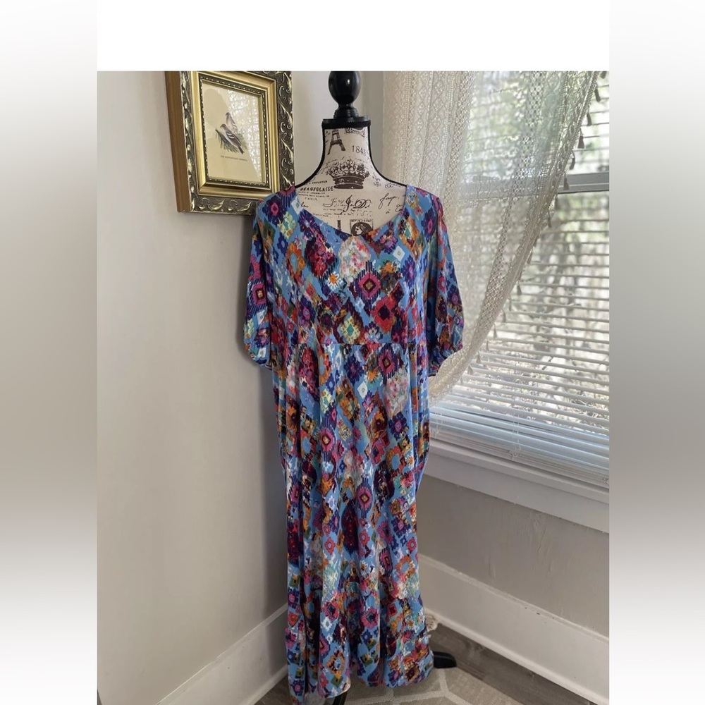 New Terra & Sky Abstract Colors Maxi Dress 0x 14W